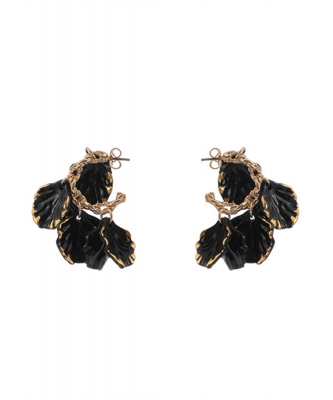 Acrylic Petals Stud Earrings Goldtone ES700140 BLACK